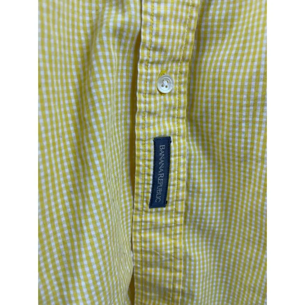Banana Republic Shirt Men's XL Yellow Gingham Checks Long Sleeve Button Up‎